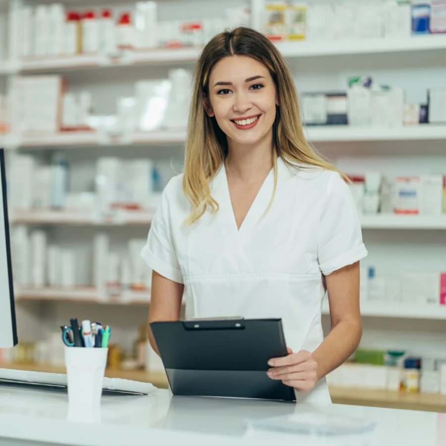 An OmniScript pharmacist at the counter
